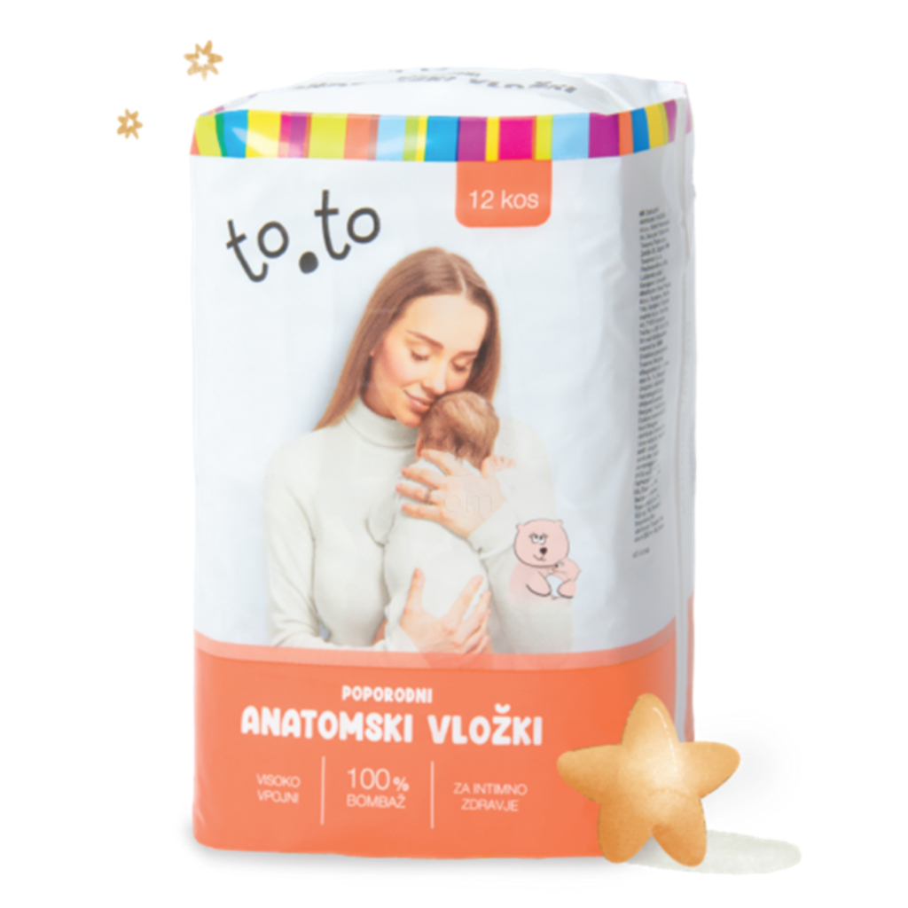 to.to., anatomsko oblikovani vložki za po porodu (12 vložkov)