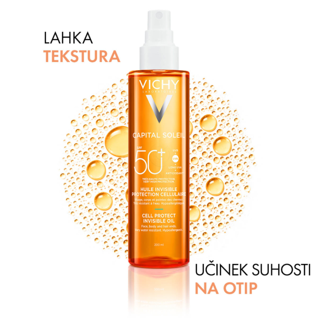 Vichy Capital Soleil, zaščitno olje za obraz, telo in konice las - ZF50+ (200 ml)
