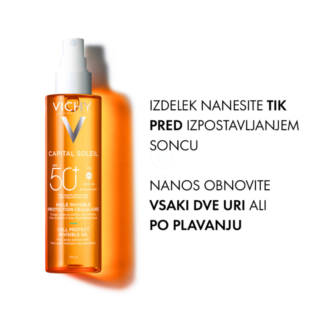 Vichy Capital Soleil, zaščitno olje za obraz, telo in konice las - ZF50+ (200 ml)