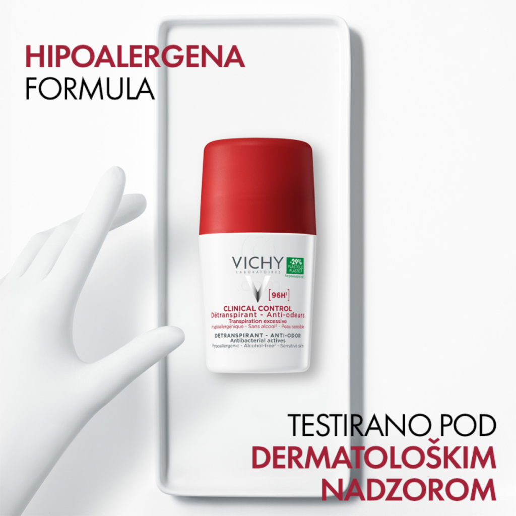 Vichy Clinical Control 96h Detranspirant, roll-on dezodorant proti neprijetnemu vonju (50 ml)