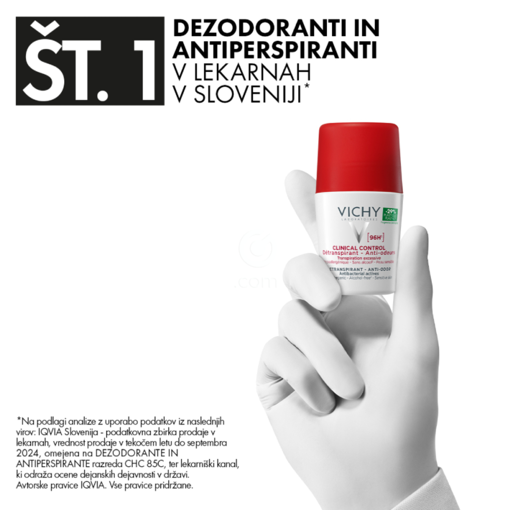 Vichy Clinical Control 96h Detranspirant, roll-on dezodorant proti neprijetnemu vonju (50 ml)