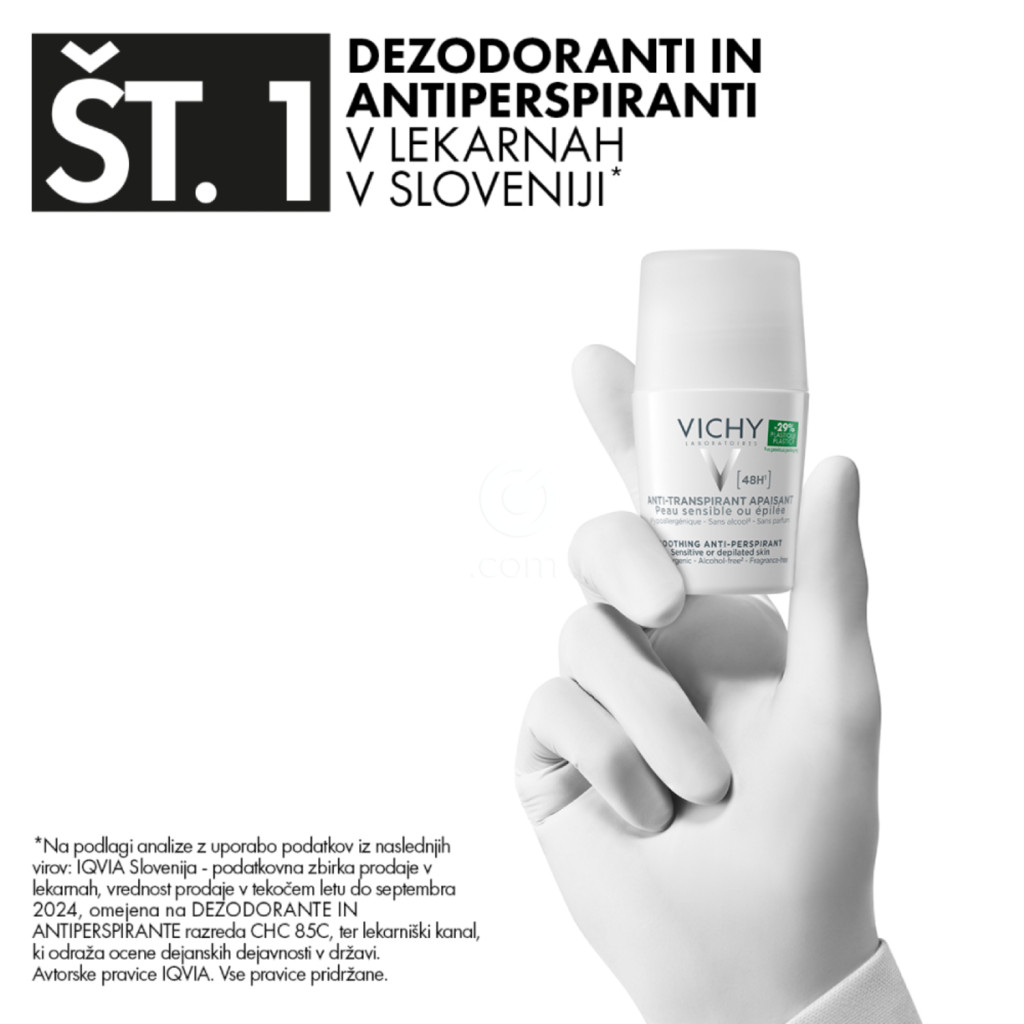 Vichy Deo, deodorant 48-urni antitranspirant za občutljivo in depilirano kožo (50 ml)