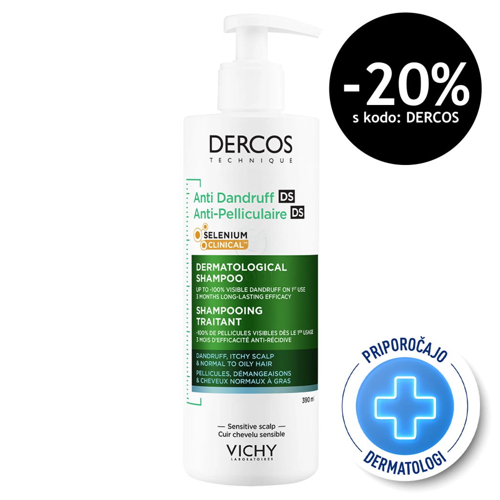 Vichy Dercos, šampon proti prhljaju za normalne in mastne lase (390 ml)