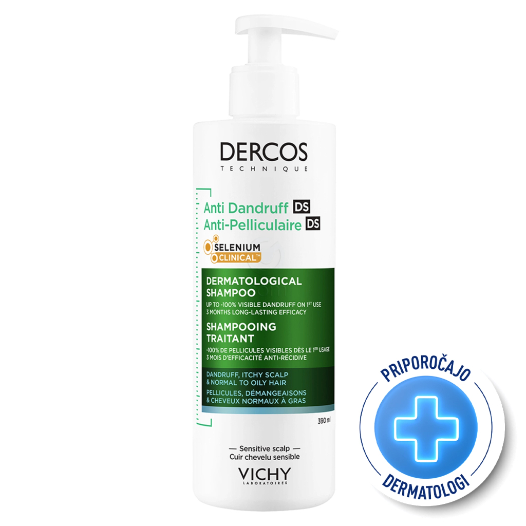 Vichy Dercos, šampon proti prhljaju za normalne in mastne lase (390 ml)