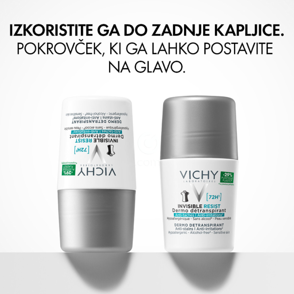 Vichy Invisible Resist 72h, detranspirant proti madežem in razdraženosti - roll-on (50 ml)