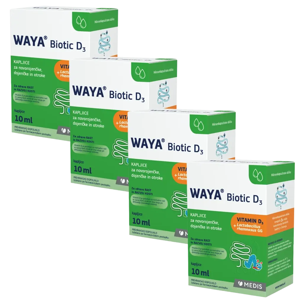 Waya Biotic D3, kapljice za novorojenčke, dojenčke in otroke - paket (4 x 10 ml)