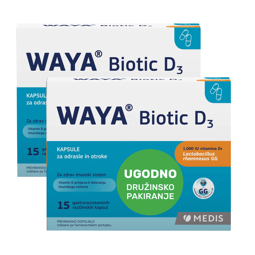 Waya Biotic D3, kapsule za odrasle in otroke - paket (2 x 15 kapsul)