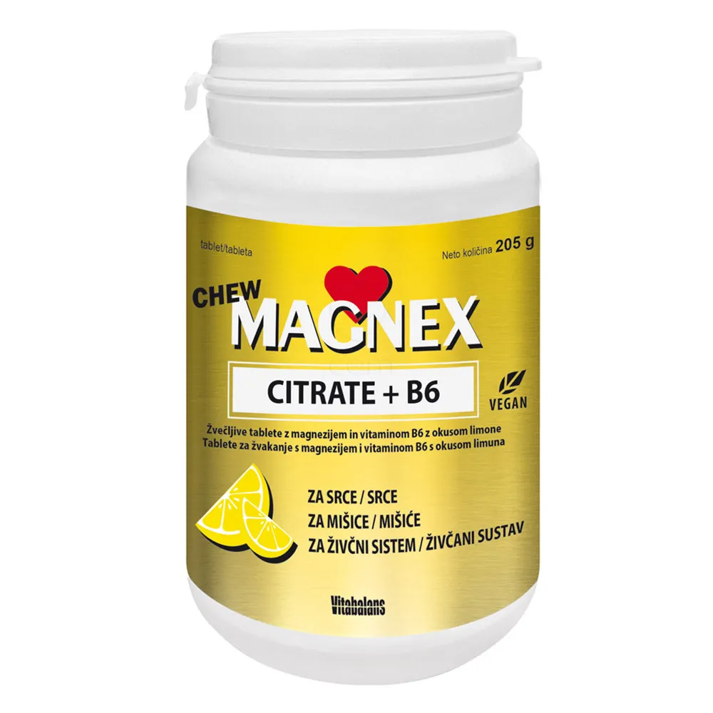 Magnex Citrate 375 mg + B6 Chew Vitabalans, žvečljive tablete (100 tablet)