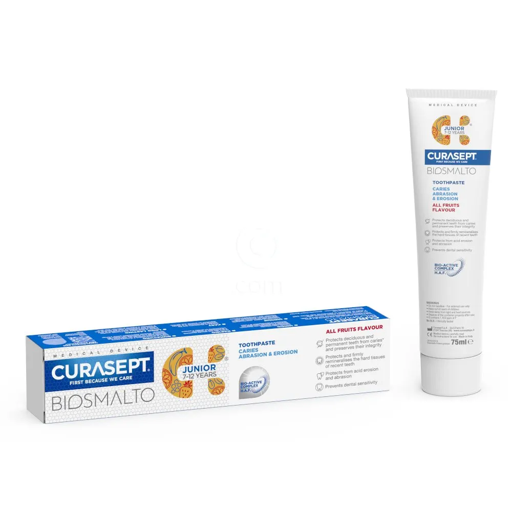 Curasept Biosmatlo CAE Junior, zobna pasta za otrroke stare od 6 do 12 let - sadni okus (75 ml)