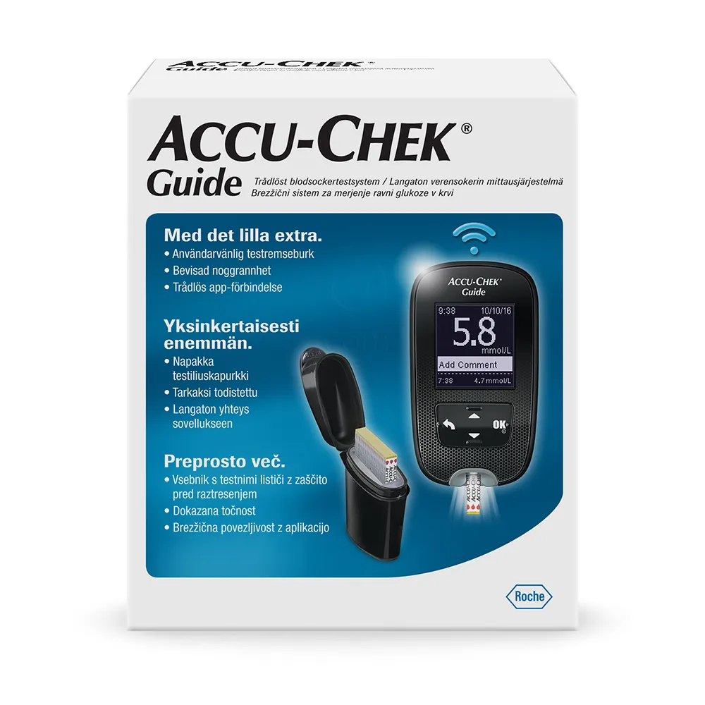 Accu-Check Guide, merilnik za merjenje glukoze v krvi (1 merilnik + 10 testnih lističev)