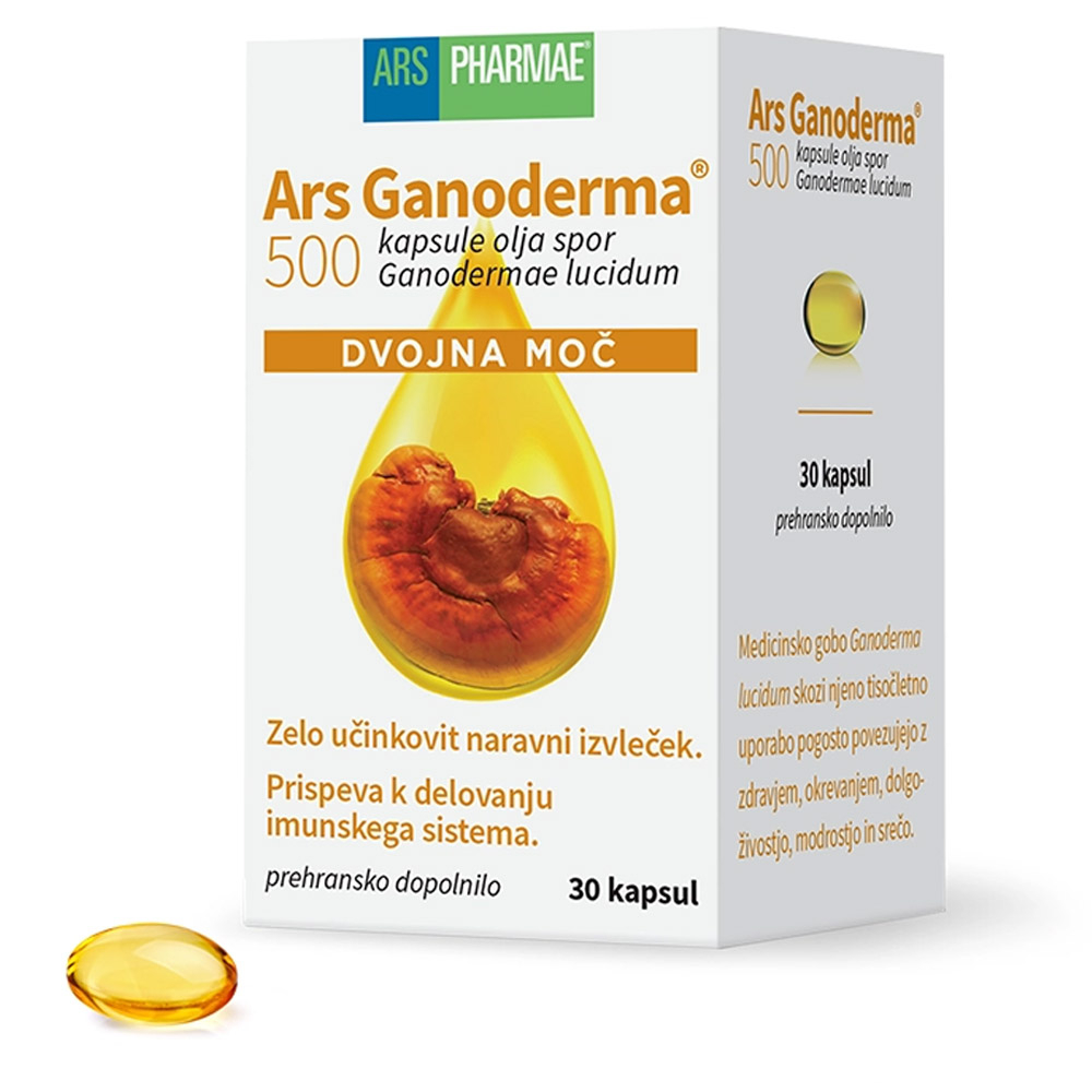 Ganoderma 500 Dvojna Moč Ars Pharmae, kapsule (30 kapsul)