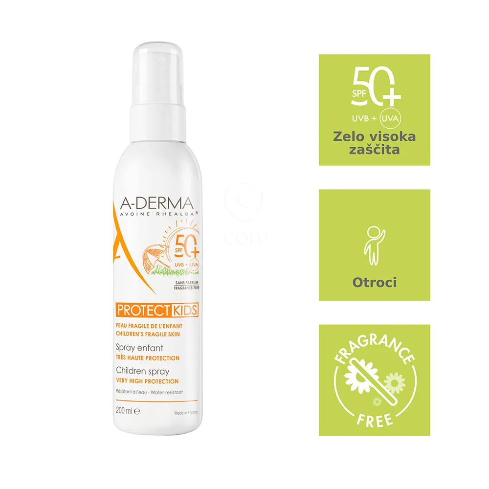 A-Derma Protect Kids, pršilo za zaščito pred soncem - ZF 50+ (200 ml)