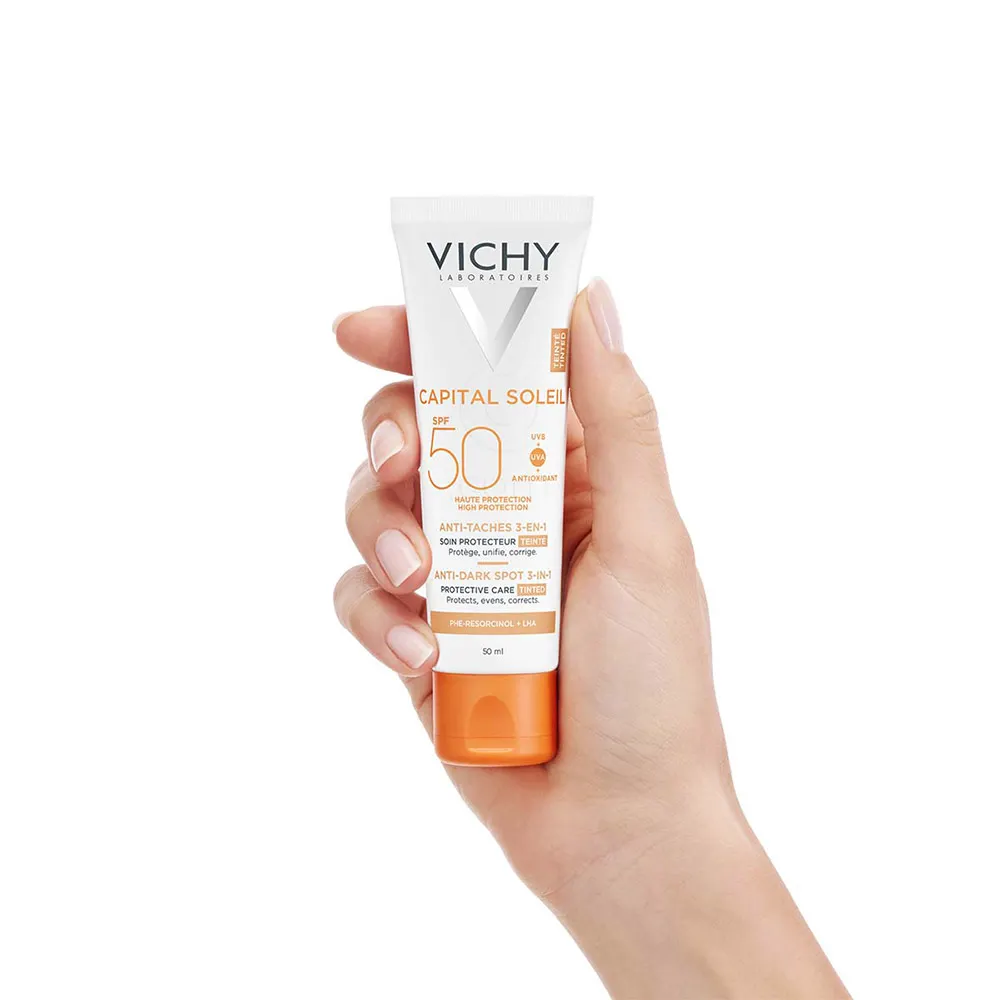 Vichy Capital Soleil, obarvana zaščitna krema za obraz 3v1 - ZF50+ (50 ml)