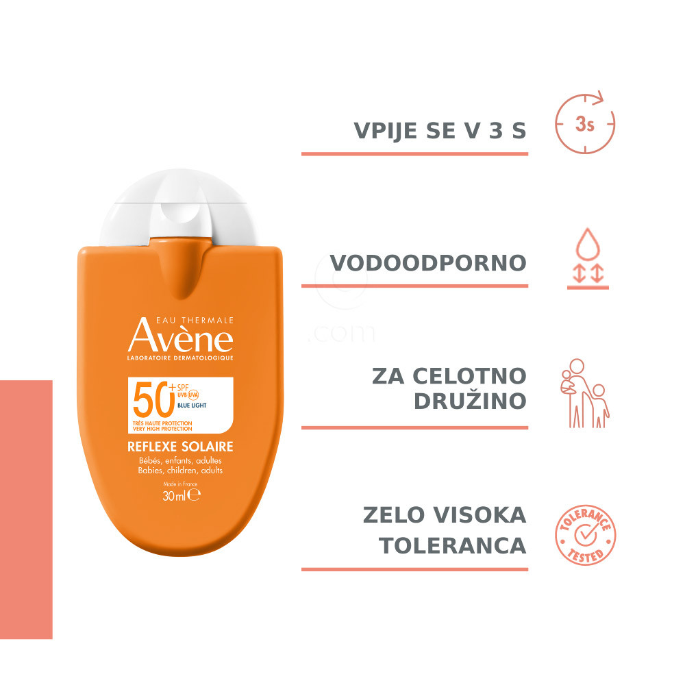 Avene Sun Reflex Solaire, zelo visoka zaščita pred soncem emulzija - ZF50+ (30 ml)
