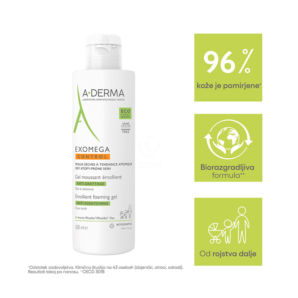 A-Derma Exomega Control, emolientni čistilni gel (500 ml)