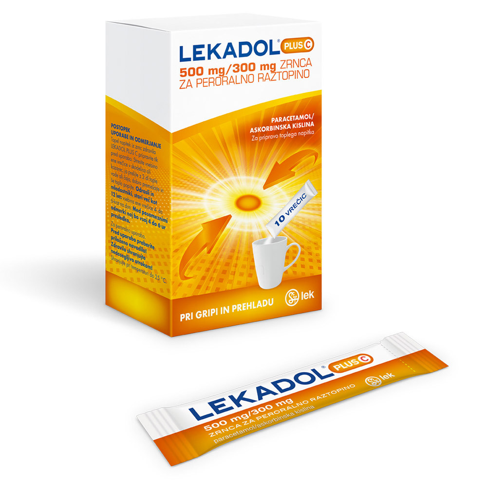 Lekadol plus C 500 mg/300 mg, zrnca za peroralno raztopino (10 vrečk)