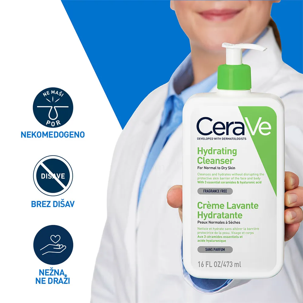 CeraVe, vlažilna čistilna emulzija za obraz za normalno do suho kožo (473 ml)