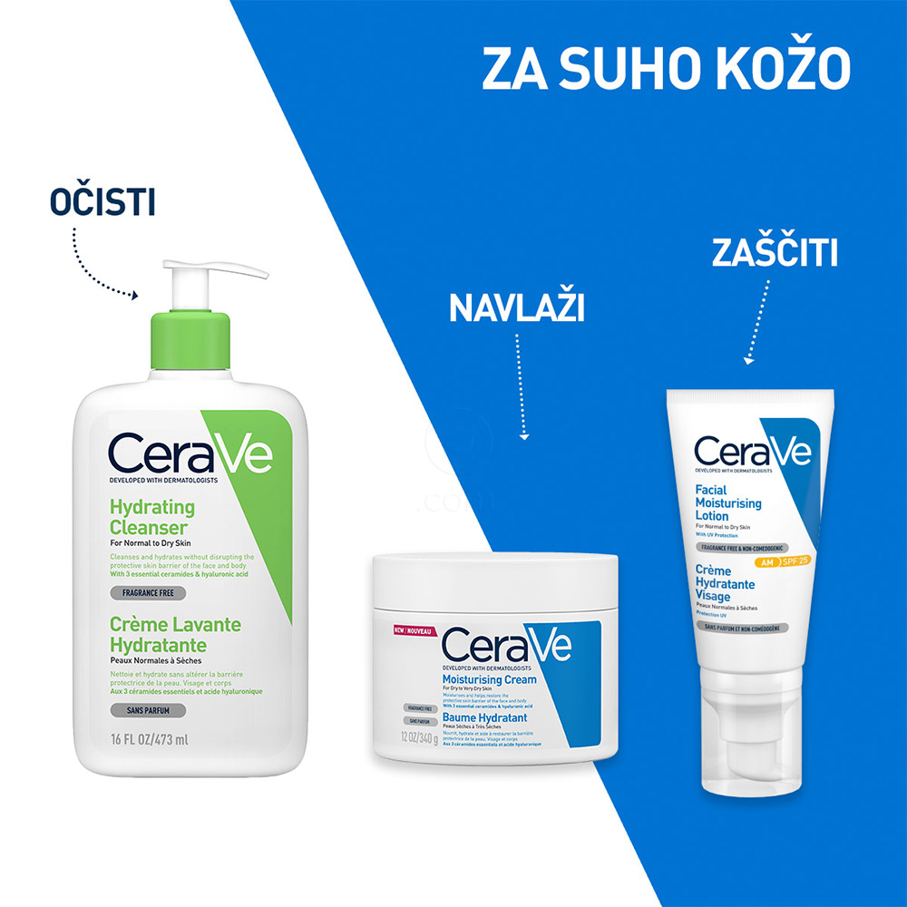 CeraVe, vlažilna čistilna emulzija za obraz za normalno do suho kožo (1000 ml)