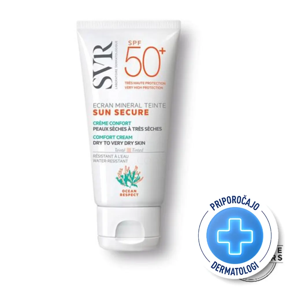 SVR Sun Secure, obarvana mineralna krema za obraz za normalno do mešano kožo - ZF 50+ (50 ml)