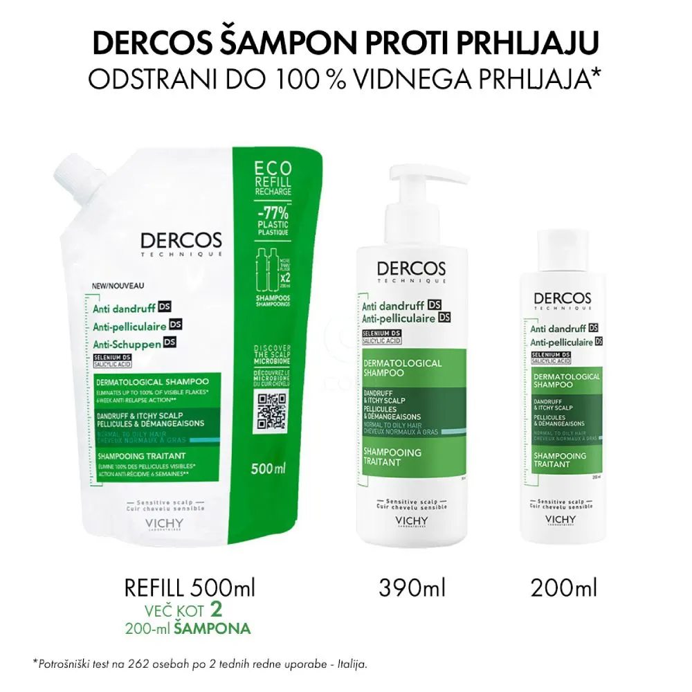 Vichy Dercos, šampon proti prhljaju za normalne in mastne lase (390 ml)