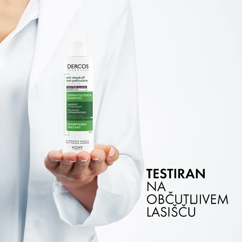 Vichy Dercos Antipelliculare Sensitive, negovalni šampon proti prhljaju za občutljive lase (200 ml)