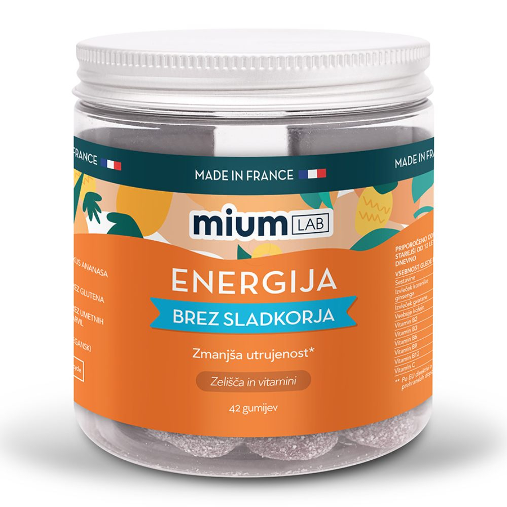 Mium LAB energija, gumiji brez sladkorja (42 gumijev)