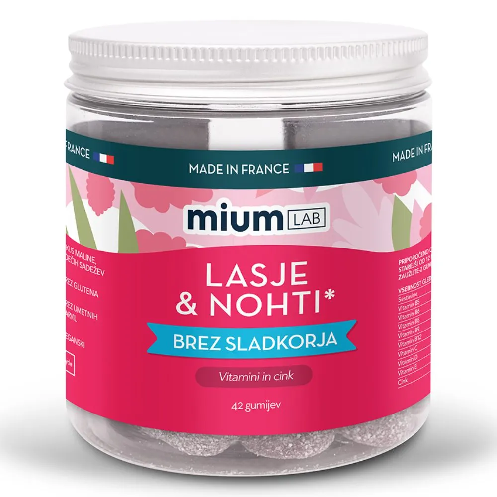 Mium LAB lasje & nohti, gumiji brez sladkorja (42 gumijev)
