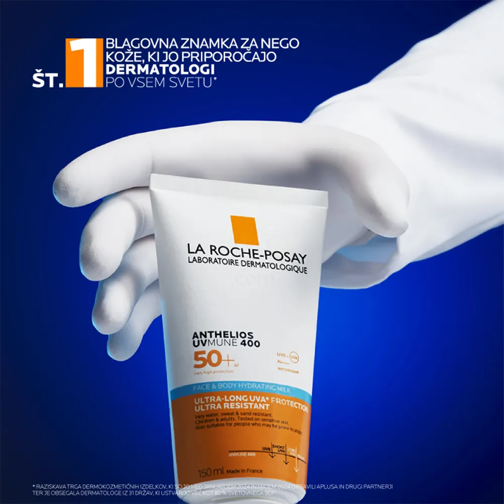 LRP Anthelios UVMUNE 400, vlažilno mleko za zaščito pred soncem - obraz in telo - ZF50+ (150 ml)