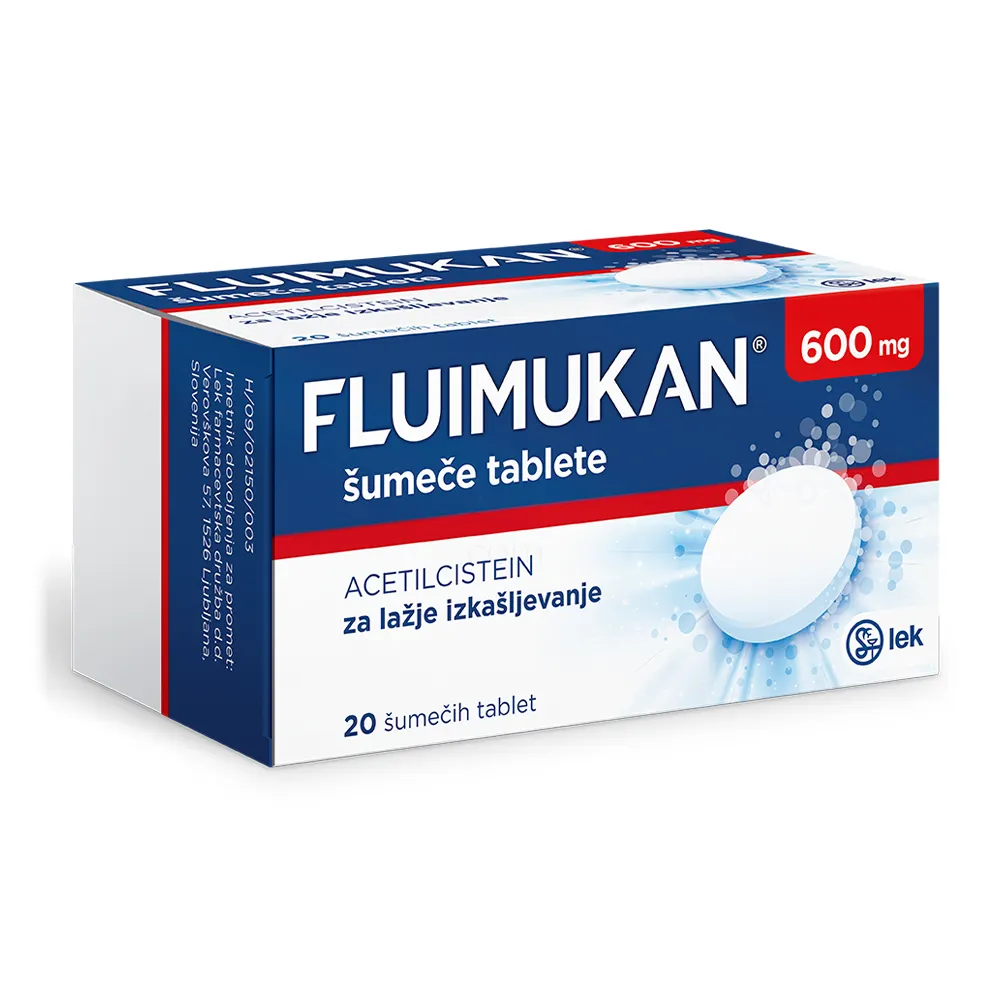 Fluimukan 600 mg, šumeče tablete (20 šumečih tablet)