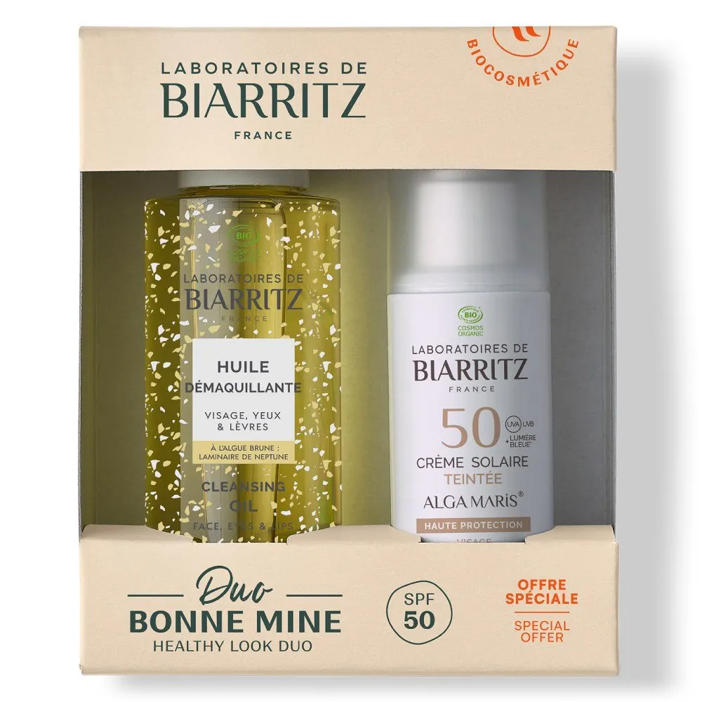 Biarritz BIO, set za zaščito pred soncem in čiščenje kože - bež - ZF50 (50 ml + 100 ml)