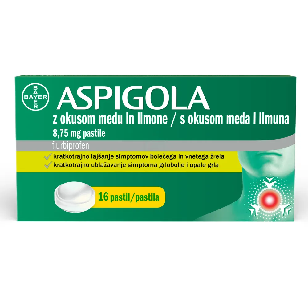 Aspigola 8,75 mg, pastile z okusom medu in limone (16 pastil)