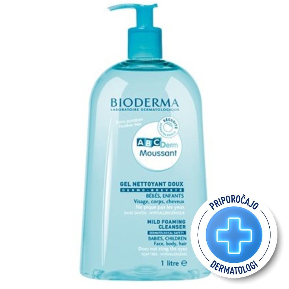 Bioderma ABCDerm Moussant, nežen čistilni gel za lase in kožo - 1000 ml