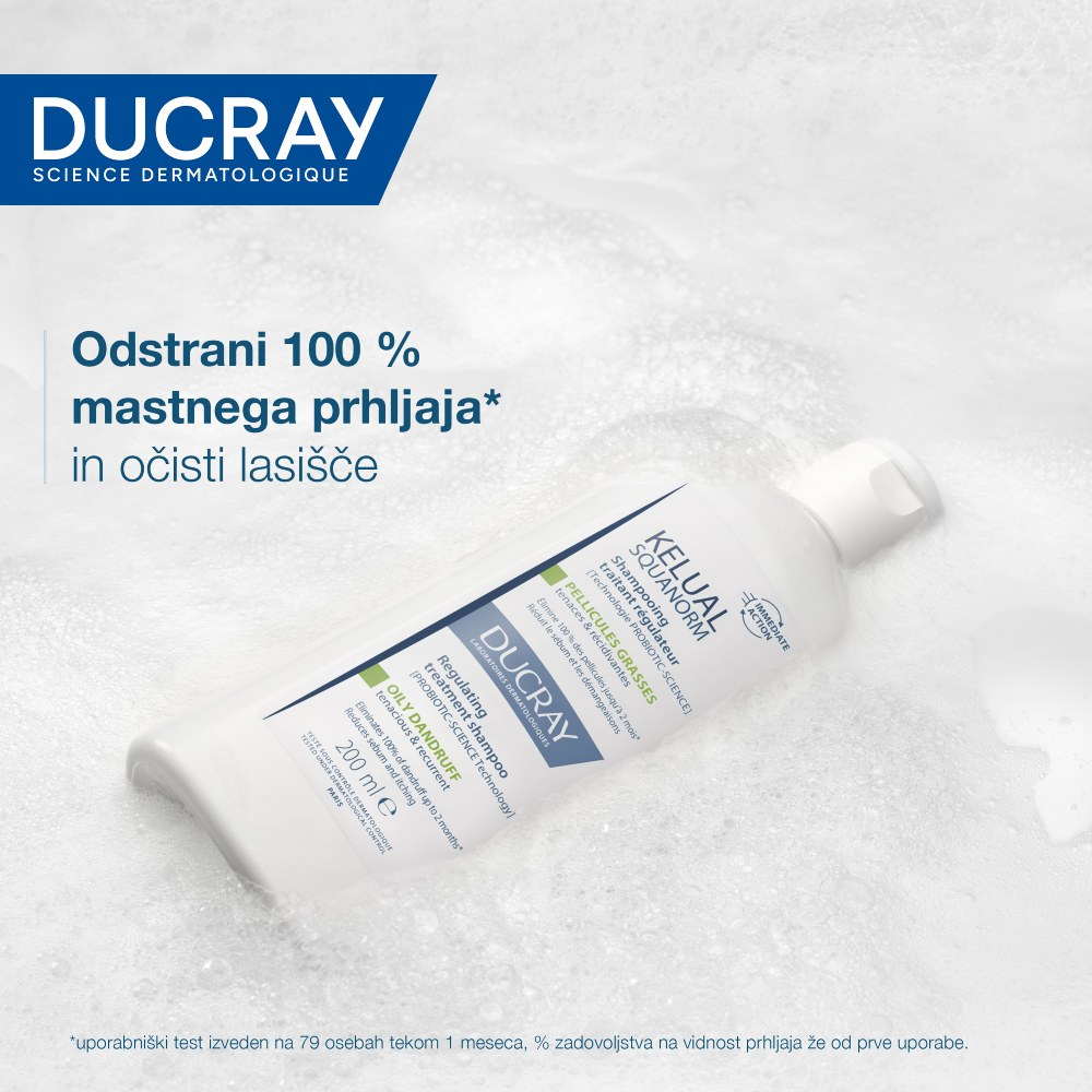 Ducray Kelual Squanorm, regulirajoči tretma šampon proti mastnemu prhljaju (200 ml)