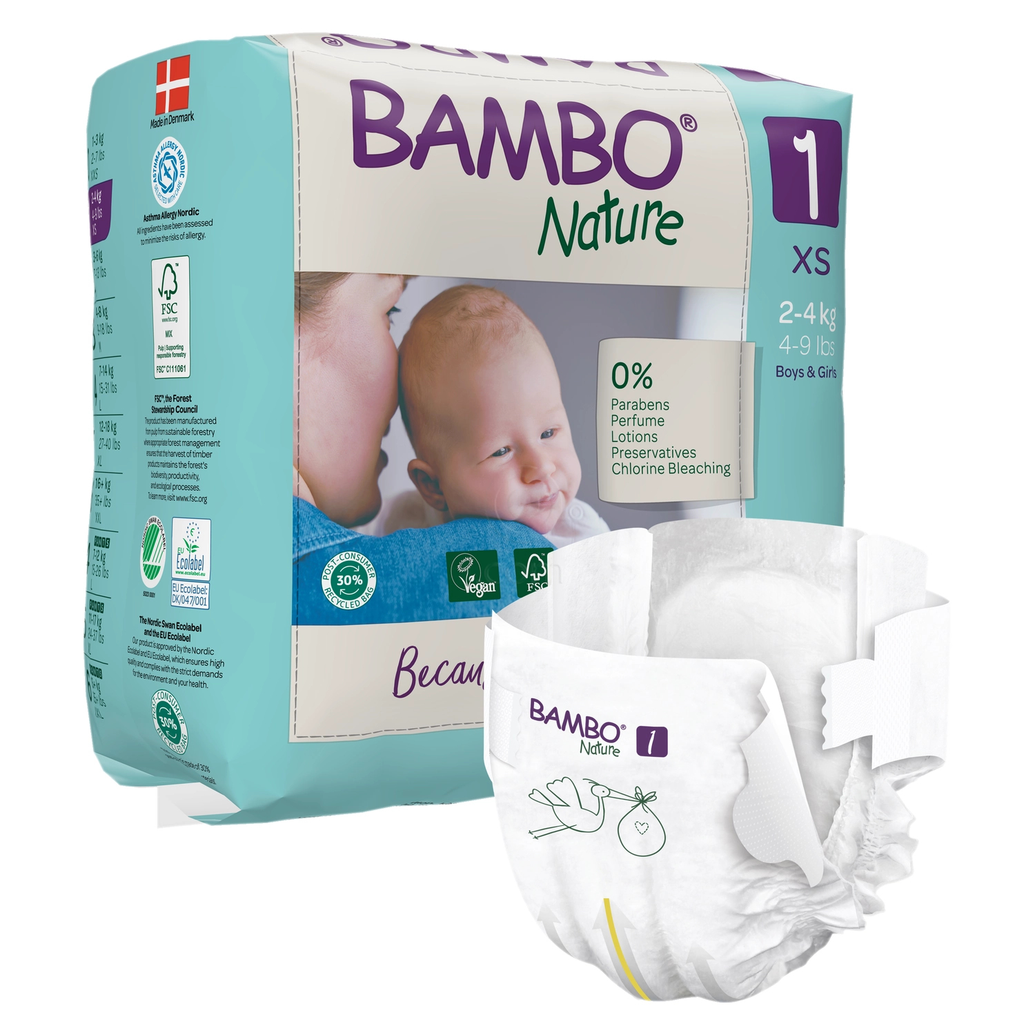 Bambo Nature 1 Newborn XS, otroške pleničke za nedonošenčke - 2-4 kg (22 plenic)