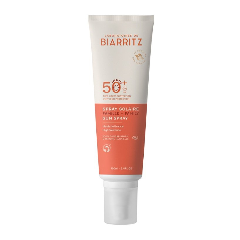 Biarritz BIO, družinski sprej za zaščito kože pred soncem za obraz in telo -ZF50+