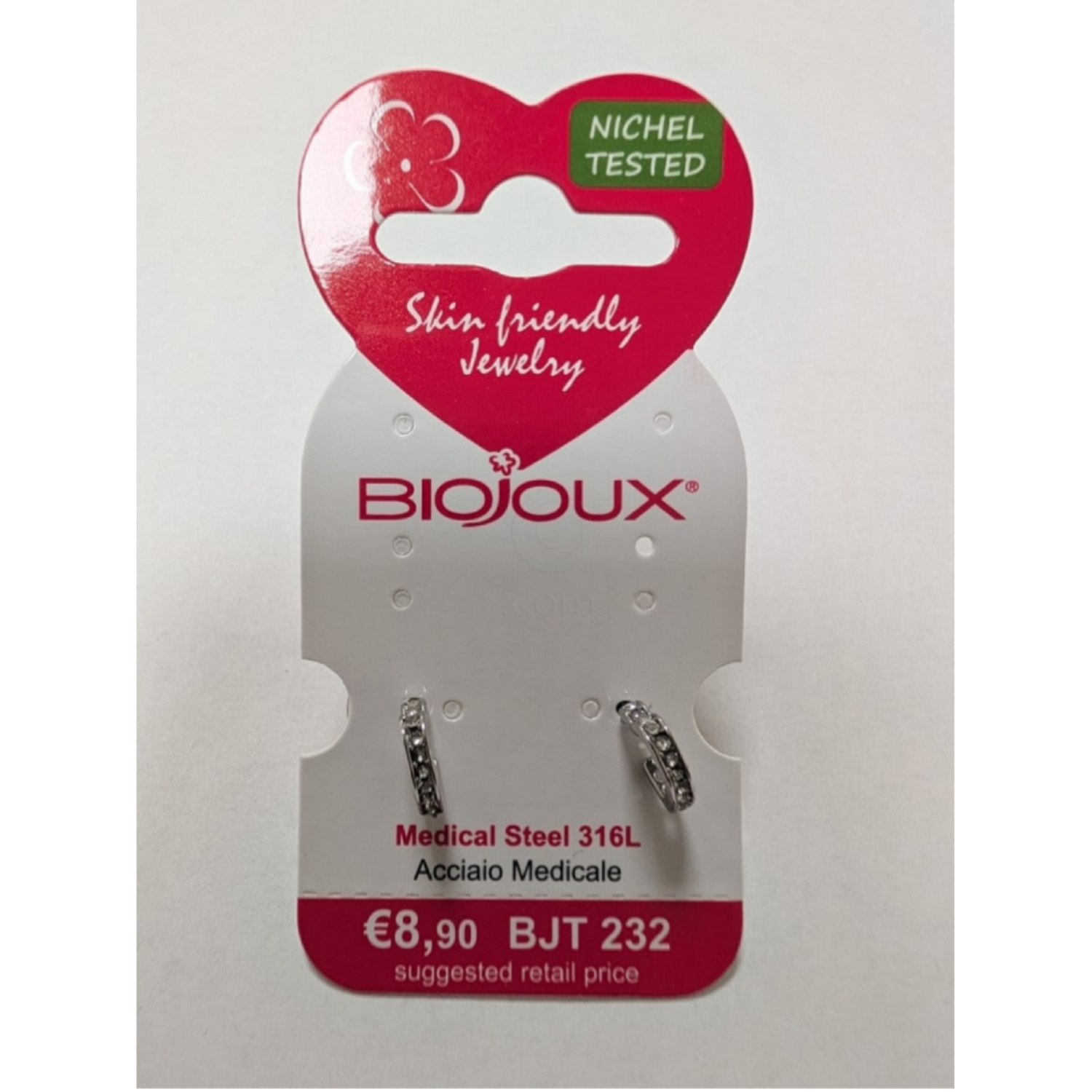 Biojoux, uhani iz kirurškega jekla - notranje srce s kristalčki - BJT232 (2 uhana)
