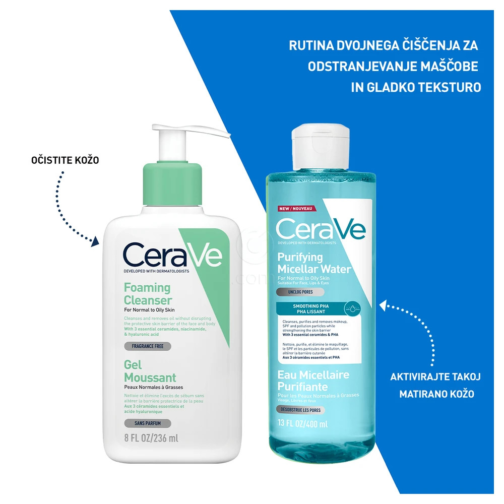 CeraVe, čistilna micelarna voda za normalno do mastno kožo (400 ml)