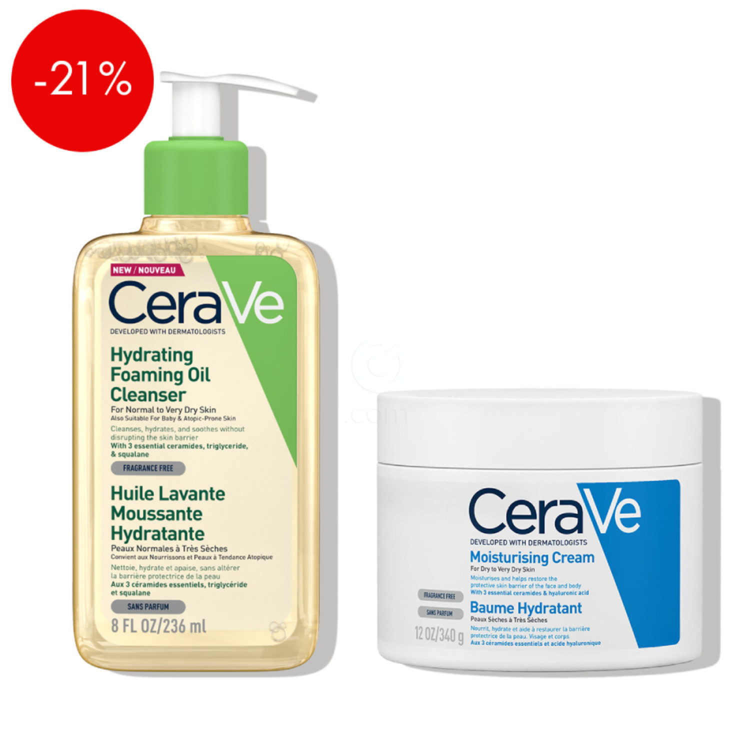CeraVe, rutina za nego zelo suhe kože (236 ml + 340 g)
