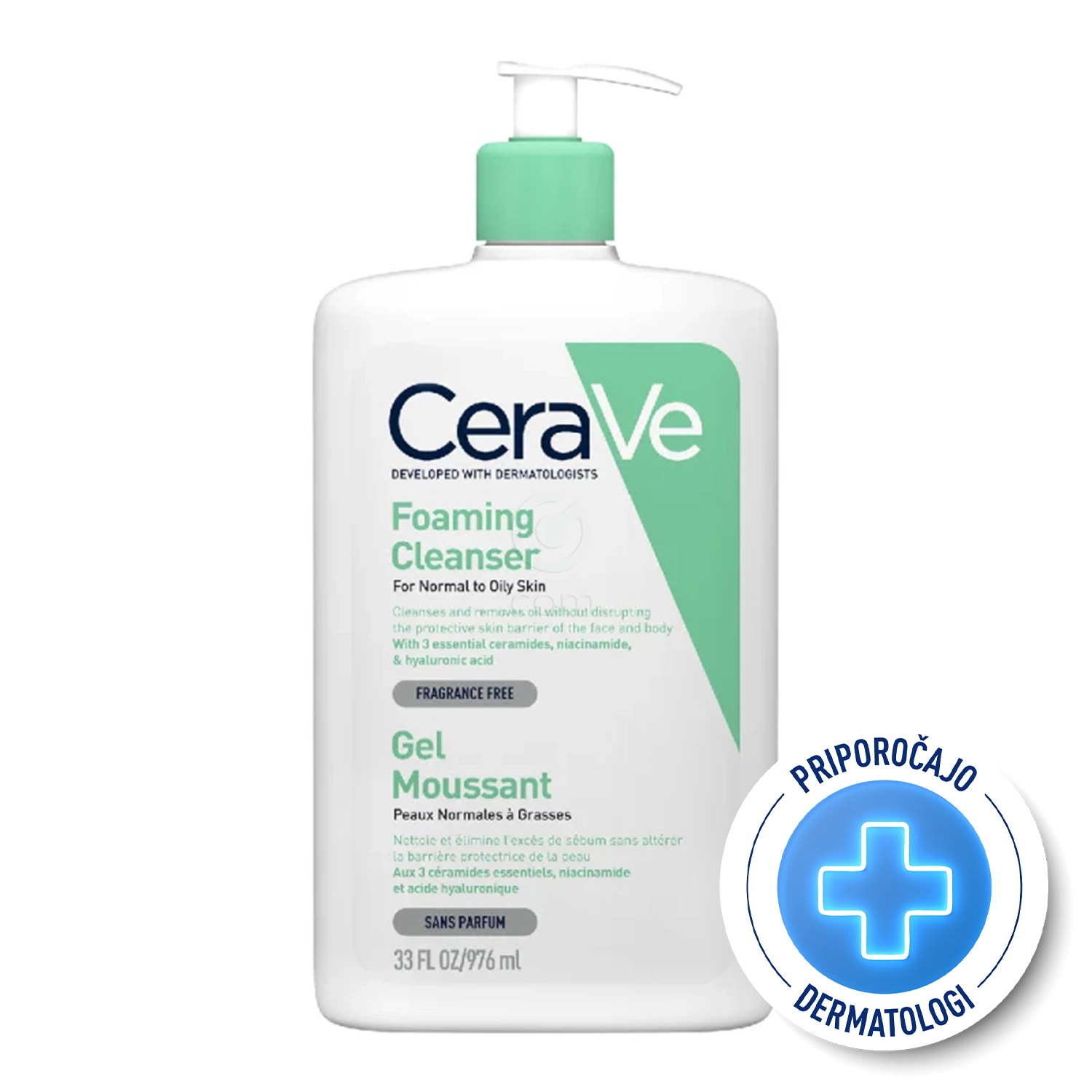 CeraVe, peneči čistilni gel za obraz za normalno do mastno kožo (976 ml)