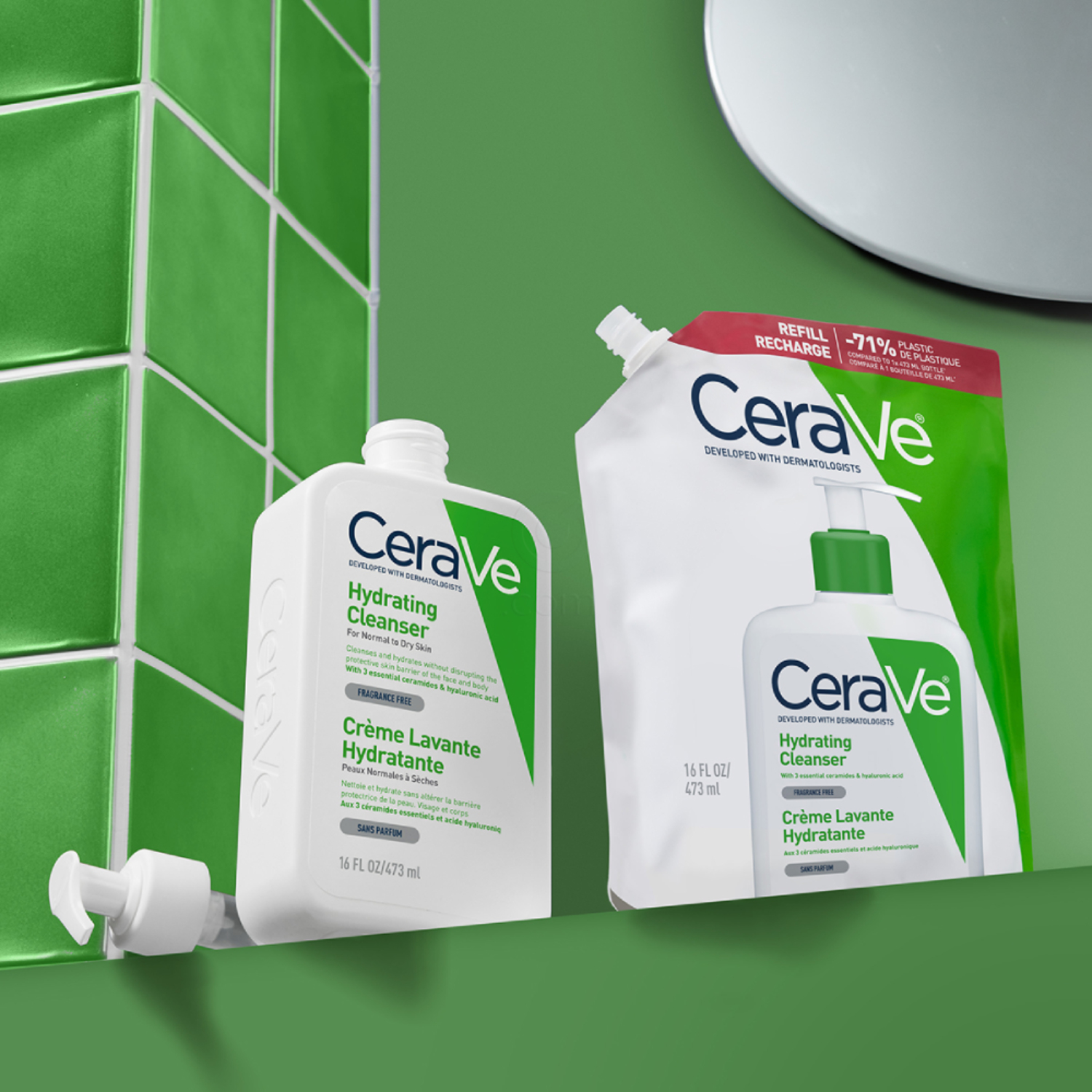 CeraVe, vlažilna čistilna emulzija za obraz za normalno do suho kožo - Refill (473 ml) 