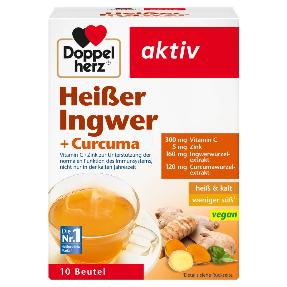 DoppelHerz Aktiv Ingver + Kurkuma, vroči in hladni napitek - zrnca (10 vrečic)