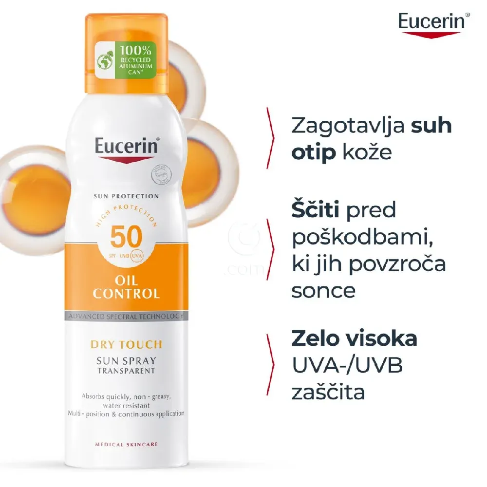 Eucerin Sun Dry Touch, prozoren sprej za zaščito pred soncem ZF 50 (200 ml) 