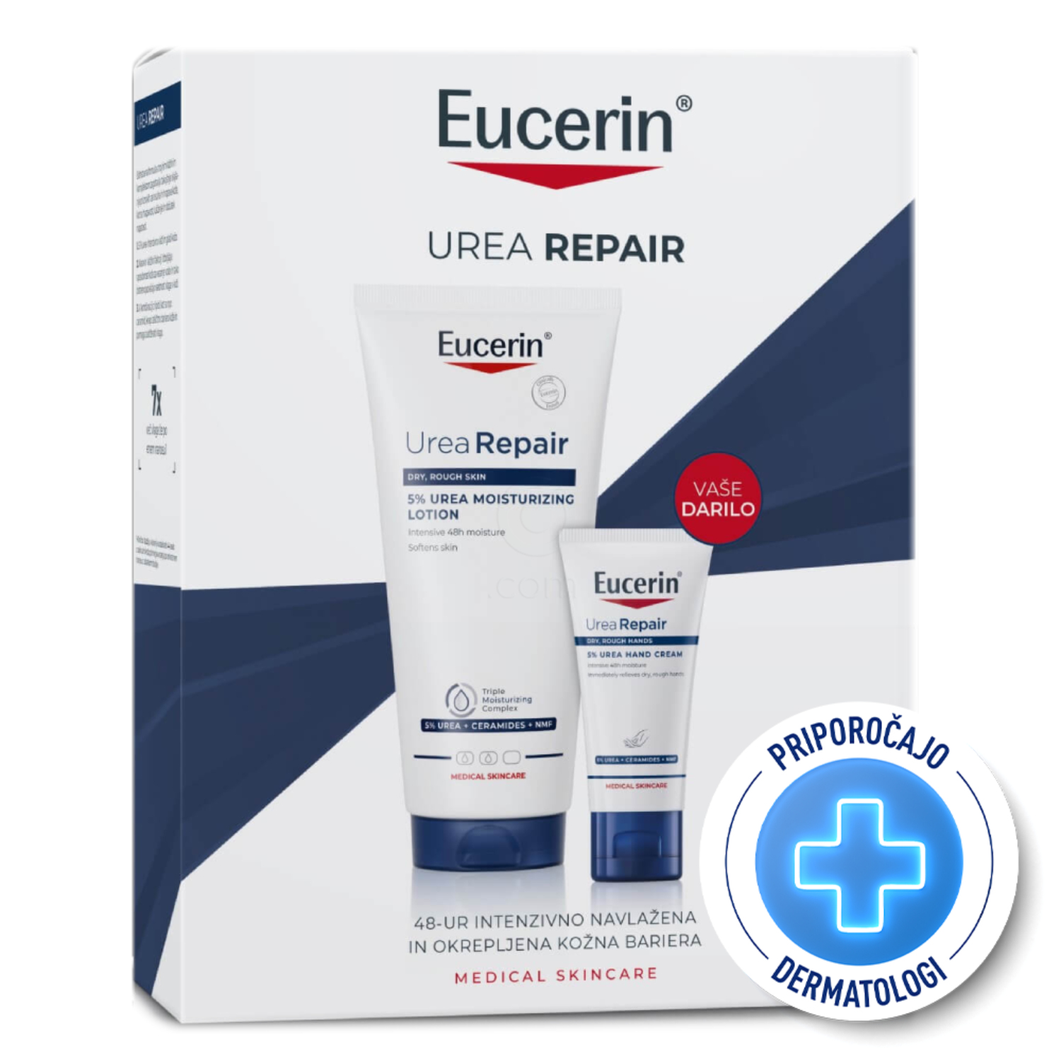 Eucerin Urea Repair Xmas Set, 5% losjon in 5% krema za roke (200 ml + 30 ml)