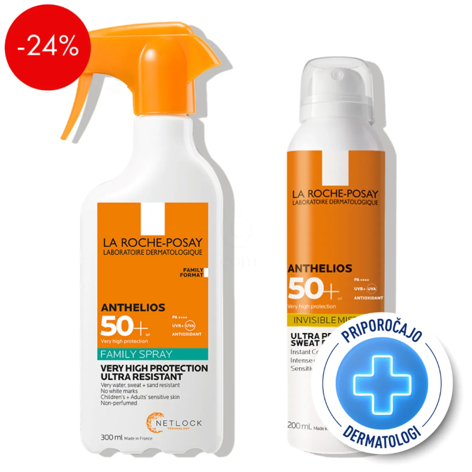 LRP Anthelios, družinska SPF rutina za plažo - mleko in mist (300 ml + 200 ml)