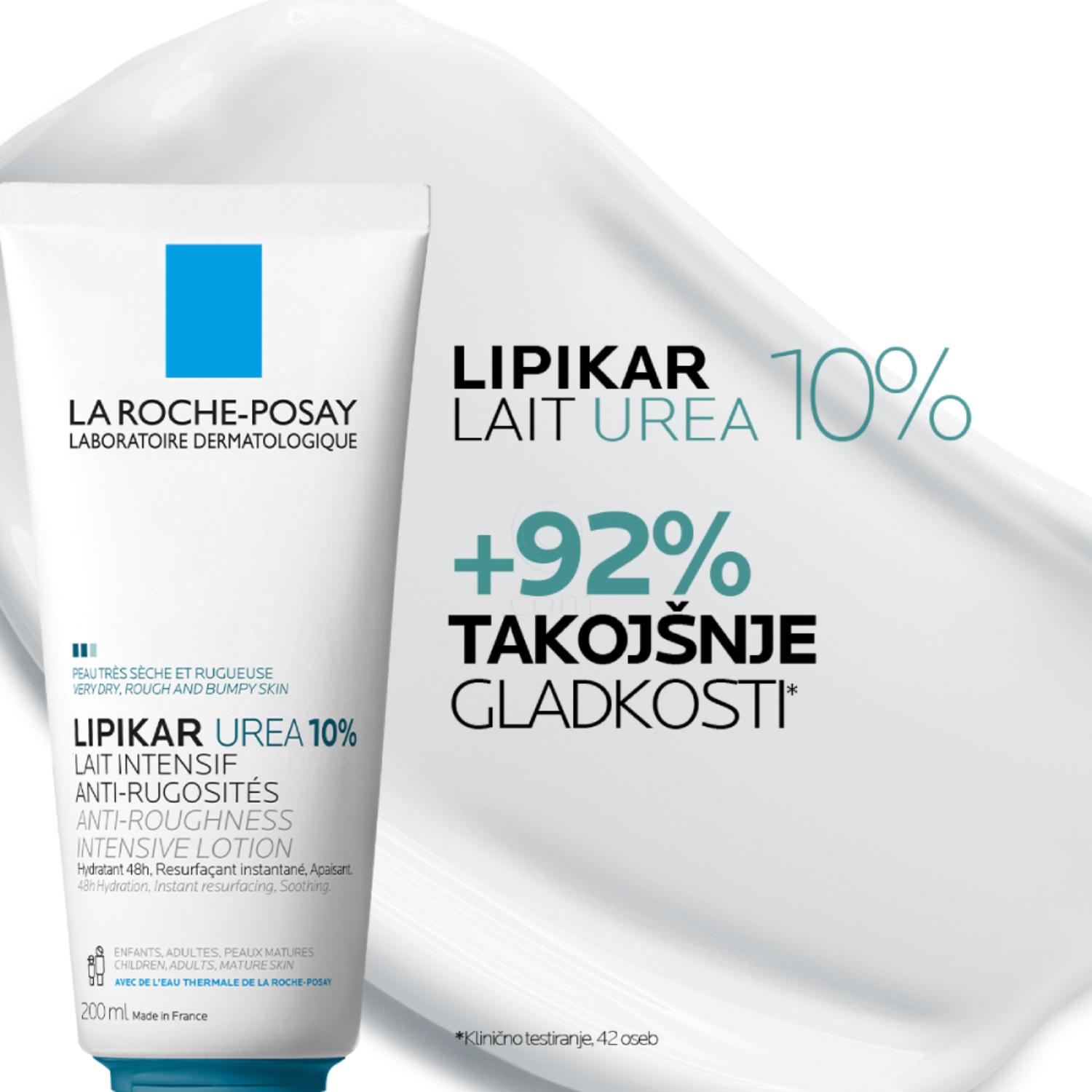 LRP Lipikar Lait Urea 10%, vlažilni losjon s trojnim učinkom za glajenje in pomiritev zelo suhe ter grobe kože (200 ml)