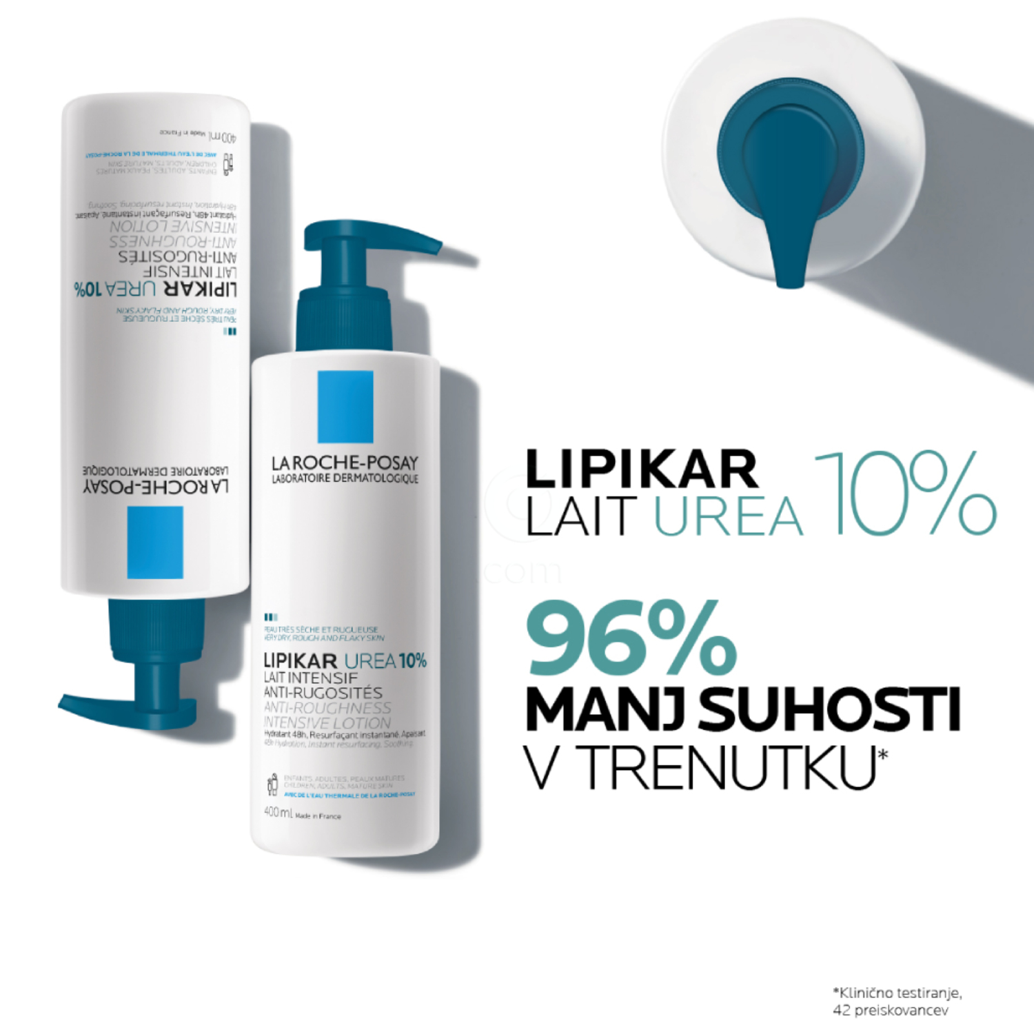 LRP Lipikar Lait Urea 10%, vlažilni losjon s trojnim učinkom za glajenje in pomiritev zelo suhe ter grobe kože (400 ml)