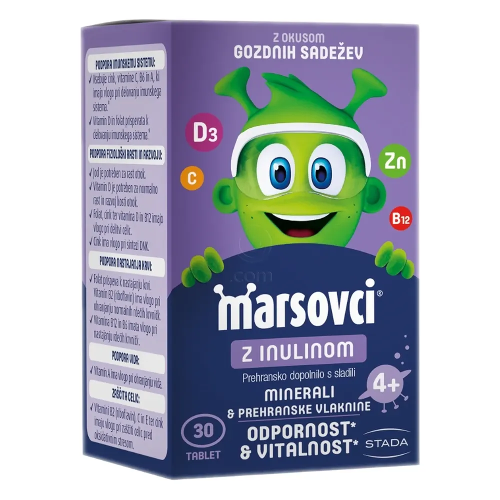 Marsovci, žvečljive tablete z inulinom - okus gozdni sadeži (30 tablet)