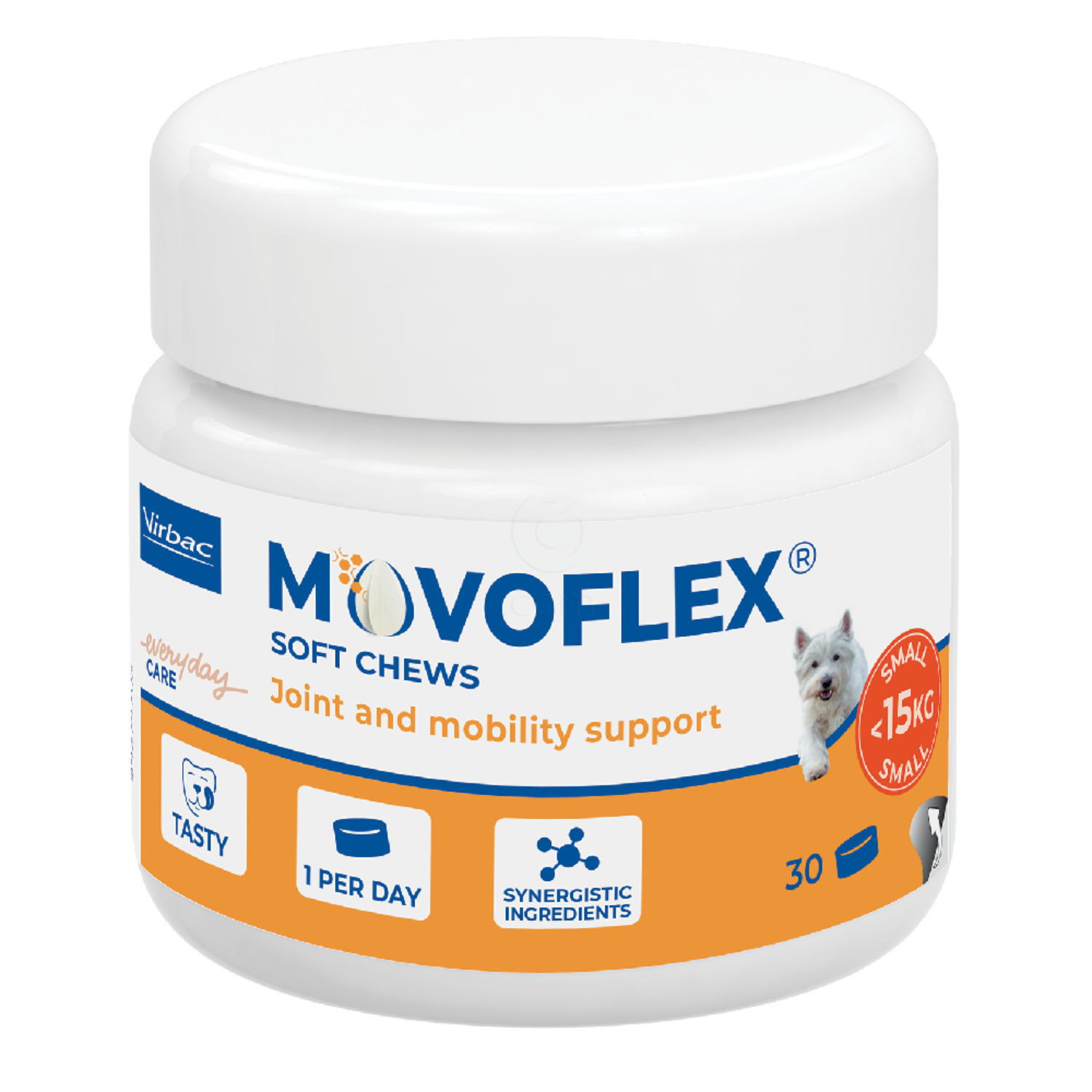 Movoflex Virbac, mehke žvečilke za podporo sklepom in gibljivosti za pse do 15 kg - velikost S (30 žvečilk)
