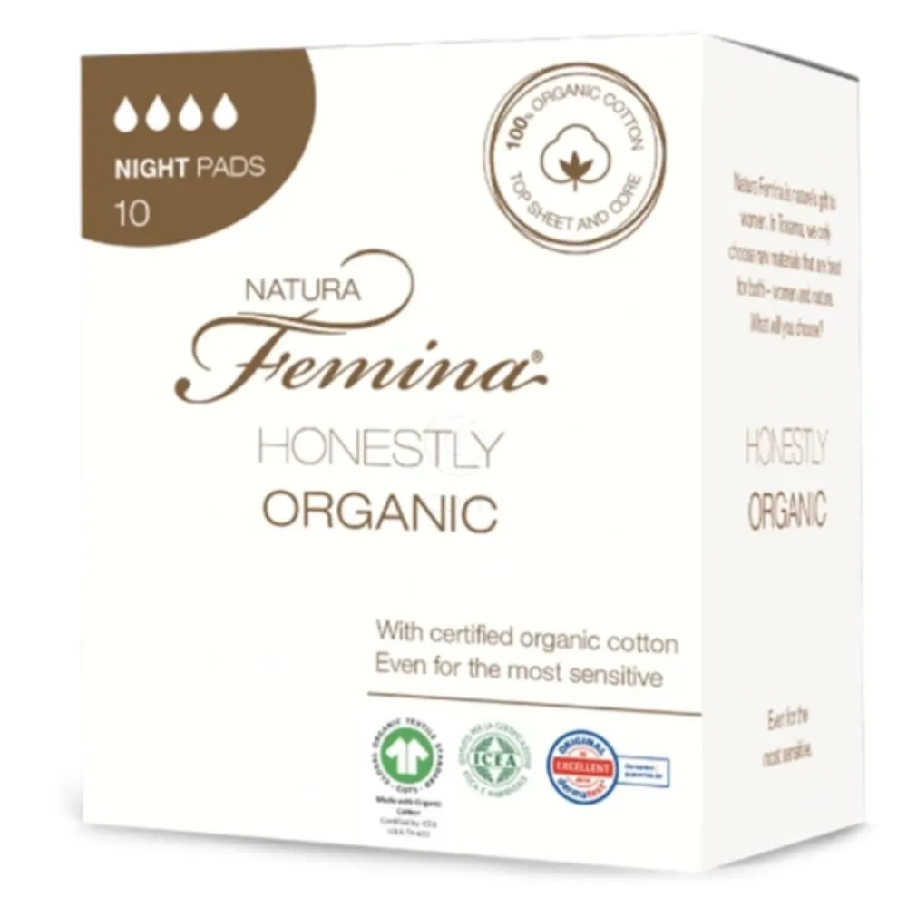 Natura Femina Organic, nočni organski bombažni vložki (10 vložkov)