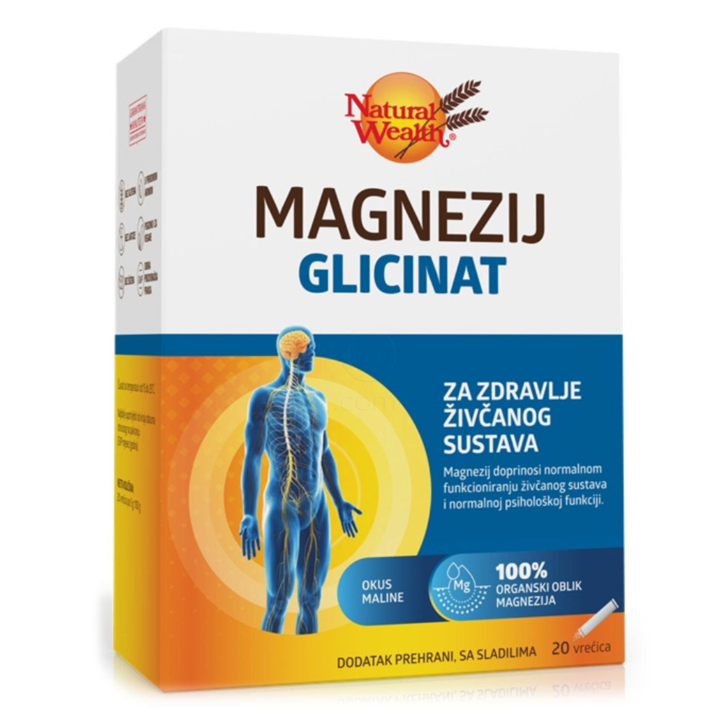 Natural Wealth Magnezij Glicinat, prašek v vrečkah (20 vrečk)